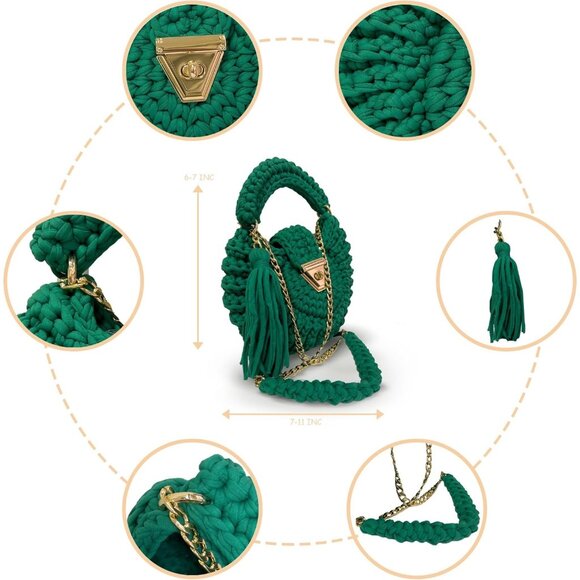 Women's Handmade Crochet Green Evening Small Formal Flap Clutch Crossbody Bag - Picture 6 of 6